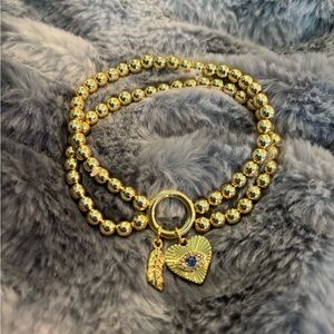 Alex and Ani Gold and Blue Heart Charm Bracelet